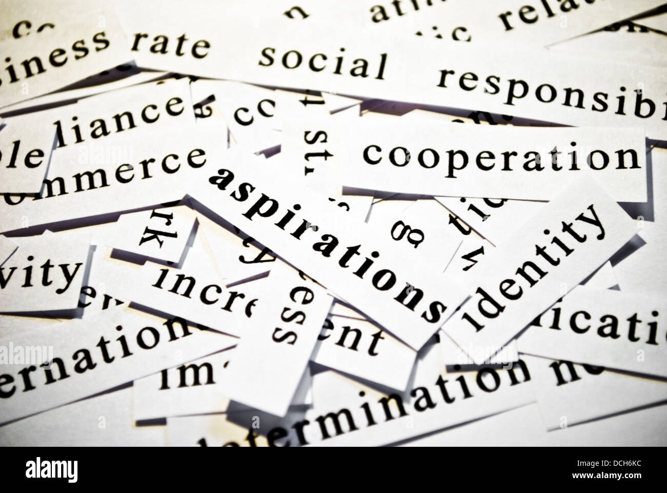 Aspirations. Concept of cut-out words related with business activity Stock Photo