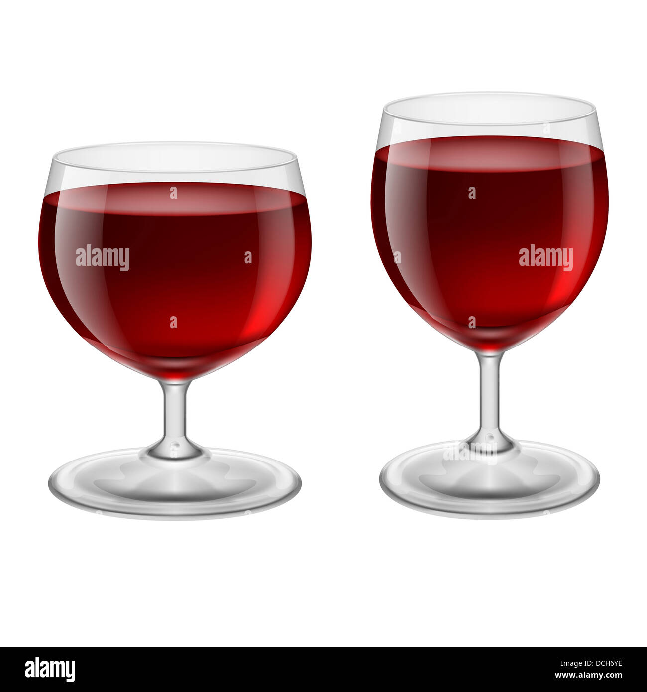 Two glasses of red wine. Illustration on white background Stock Photo