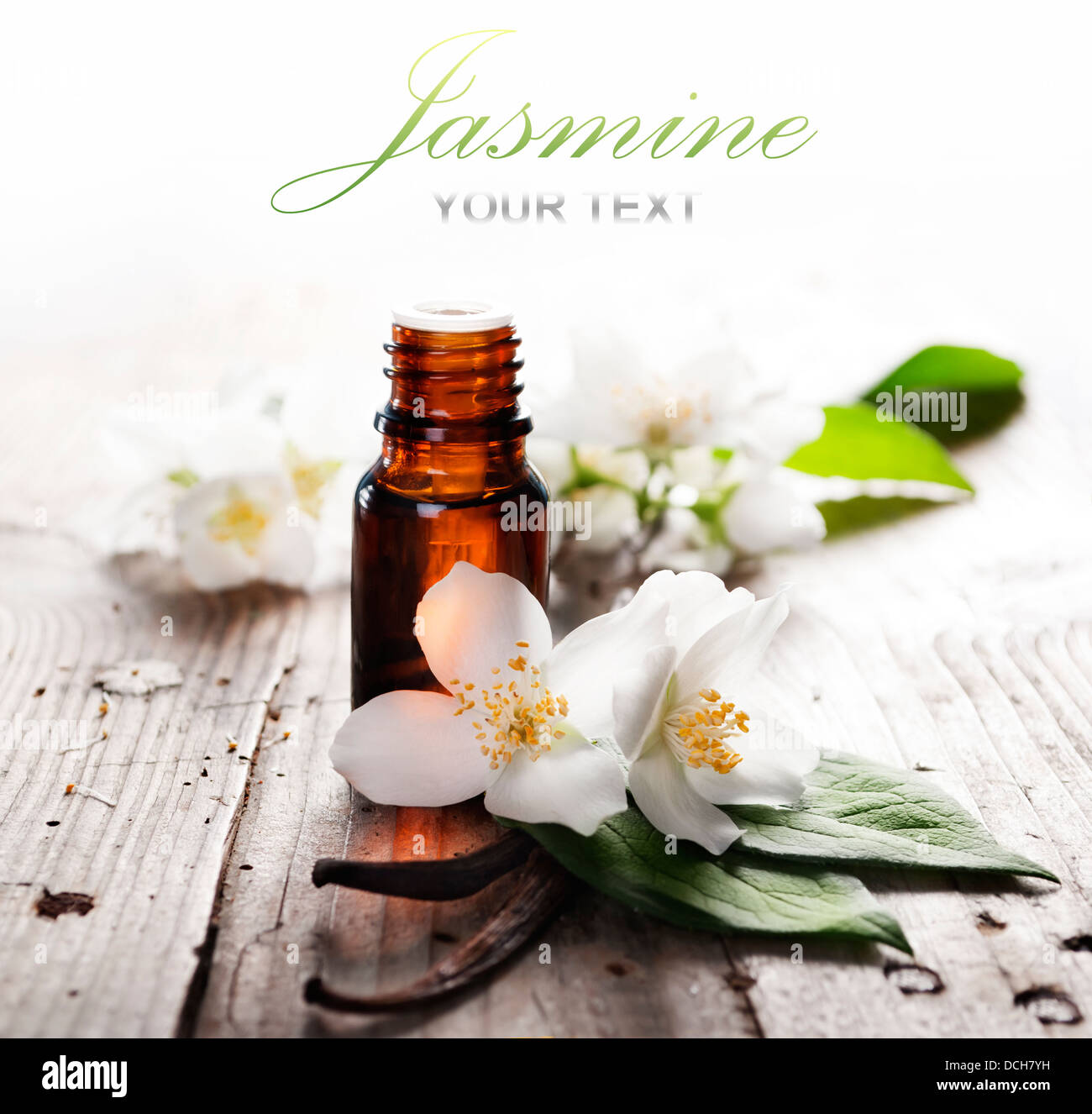 Essential oil with jasmine flower and vanilla Stock Photo Alamy