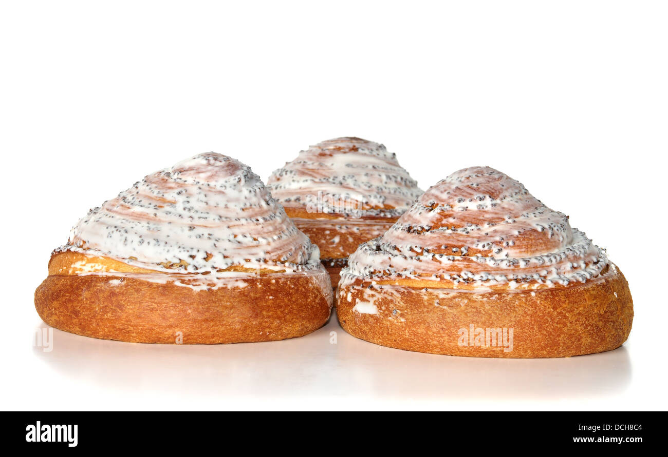 Three mountains. Pastry covered with white glaze Stock Photo