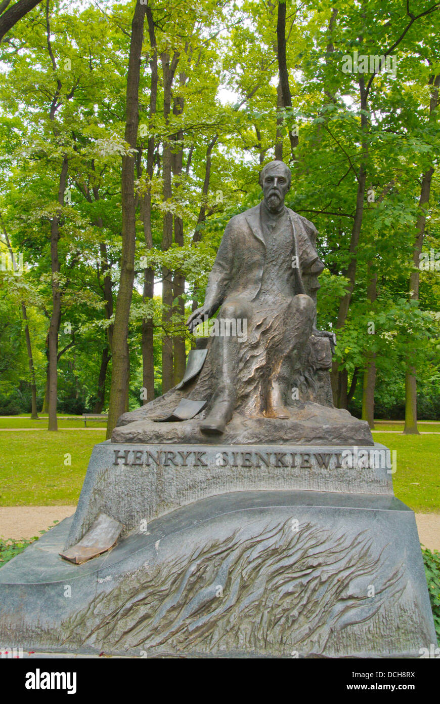 Statue of Henryk Sienkiewicz the Polish Nobel price winning novelist Lazienki Park Ujazdow district Warsaw Poland Europe Stock Photo