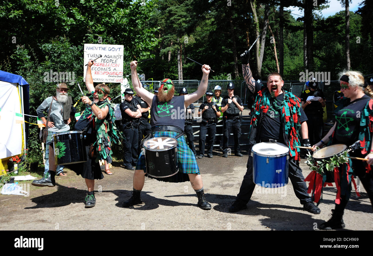 Members of the Pentacle Drummers join thousands of protesters against fracking in Balcombe West Sussex UK Stock Photo