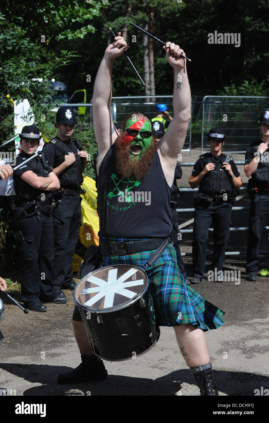 Members of the Pentacle Drummers join thousands of protesters against fracking in Balcombe West Sussex UK Stock Photo