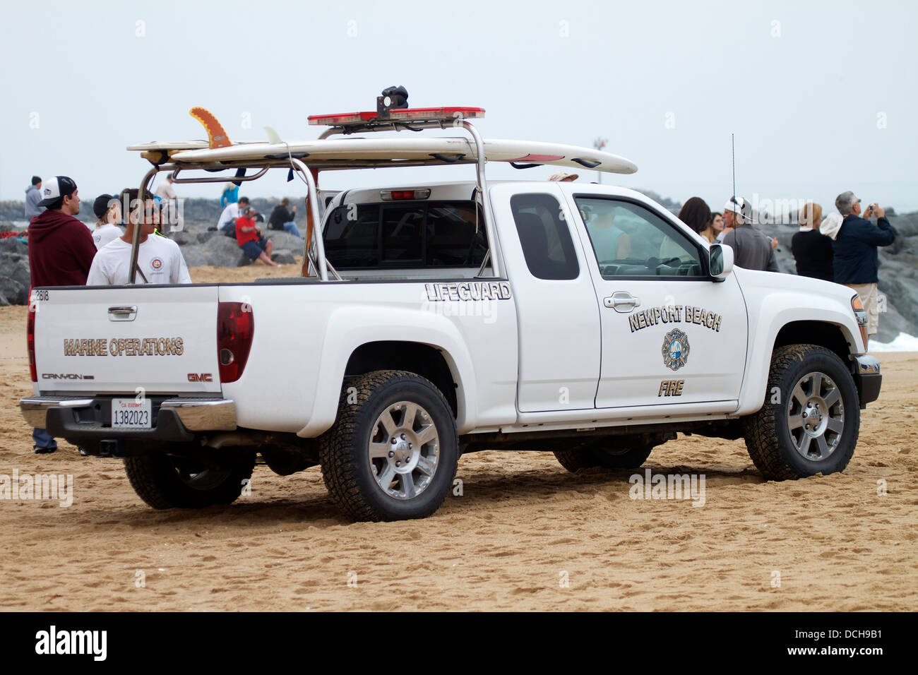 Newport Beach California Marine operations lifeguard truck on the Beach