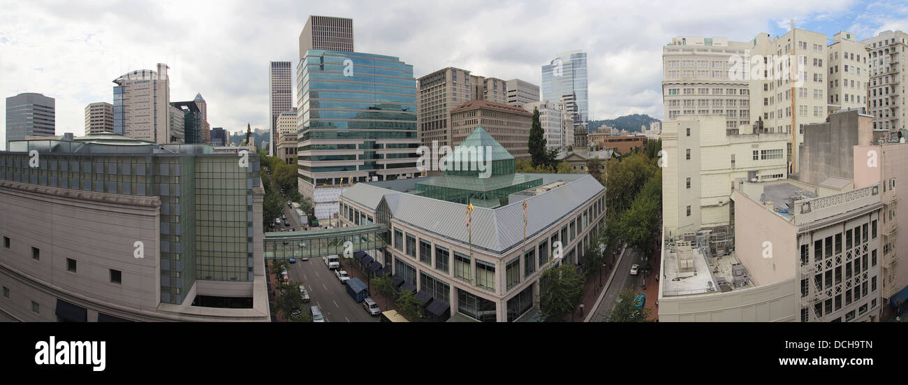 Portland Oregon Downtown Pioneer Shopping District Panorama Stock Photo
