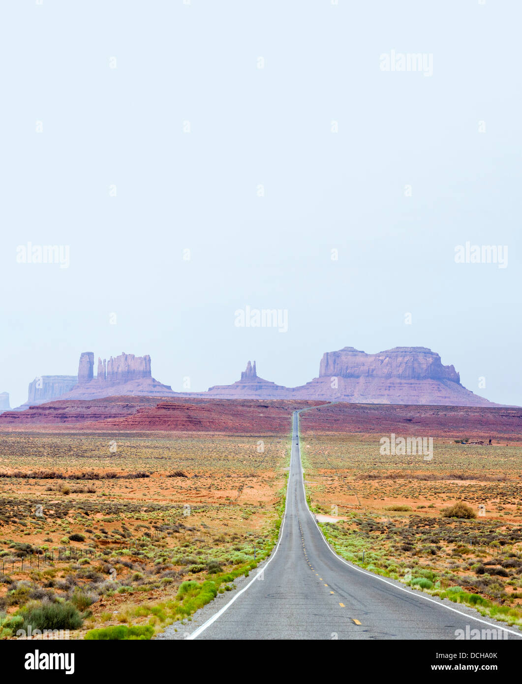 View of Monument Valley looking south on US 163, Utah, USA Stock Photo