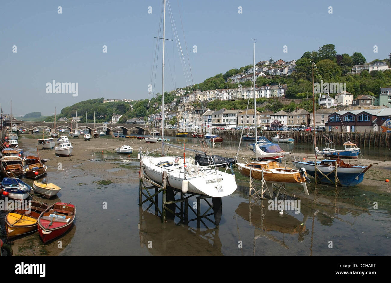 Boats at high tide in Looe,Cornwall Stock Photo Alamy