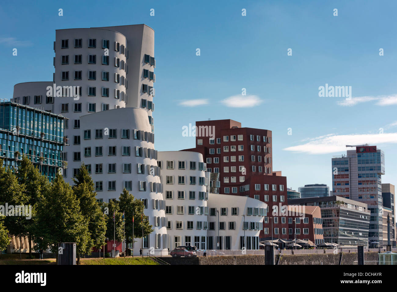 The 'Dancing Buildings' by Frank O Gehry at Neuer Zollhof, Medienhafen in Düsseldorf Stock Photo