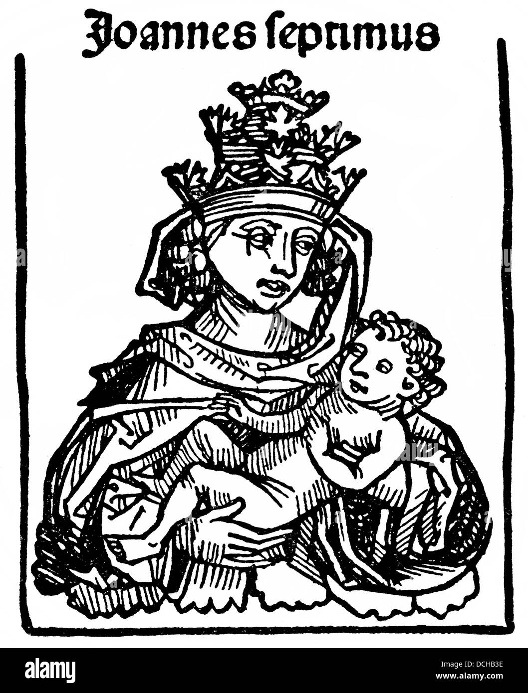 representation of Pope Joan in the Schedelschen Weltchronik, Nuremberg Chronicle, 1493 Stock Photo