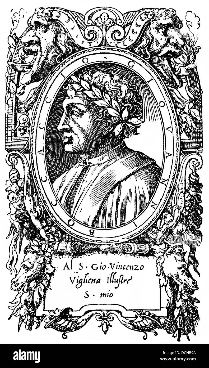 Giovanni Boccaccio, 1313 - 1375, an Italian writer, a Democrat, a poet of humanism, Decameron, historical portrait Stock Photo