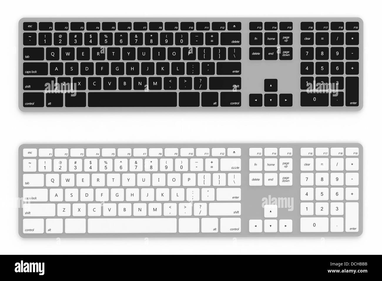 3D render of black and white keyboard isolated on white background