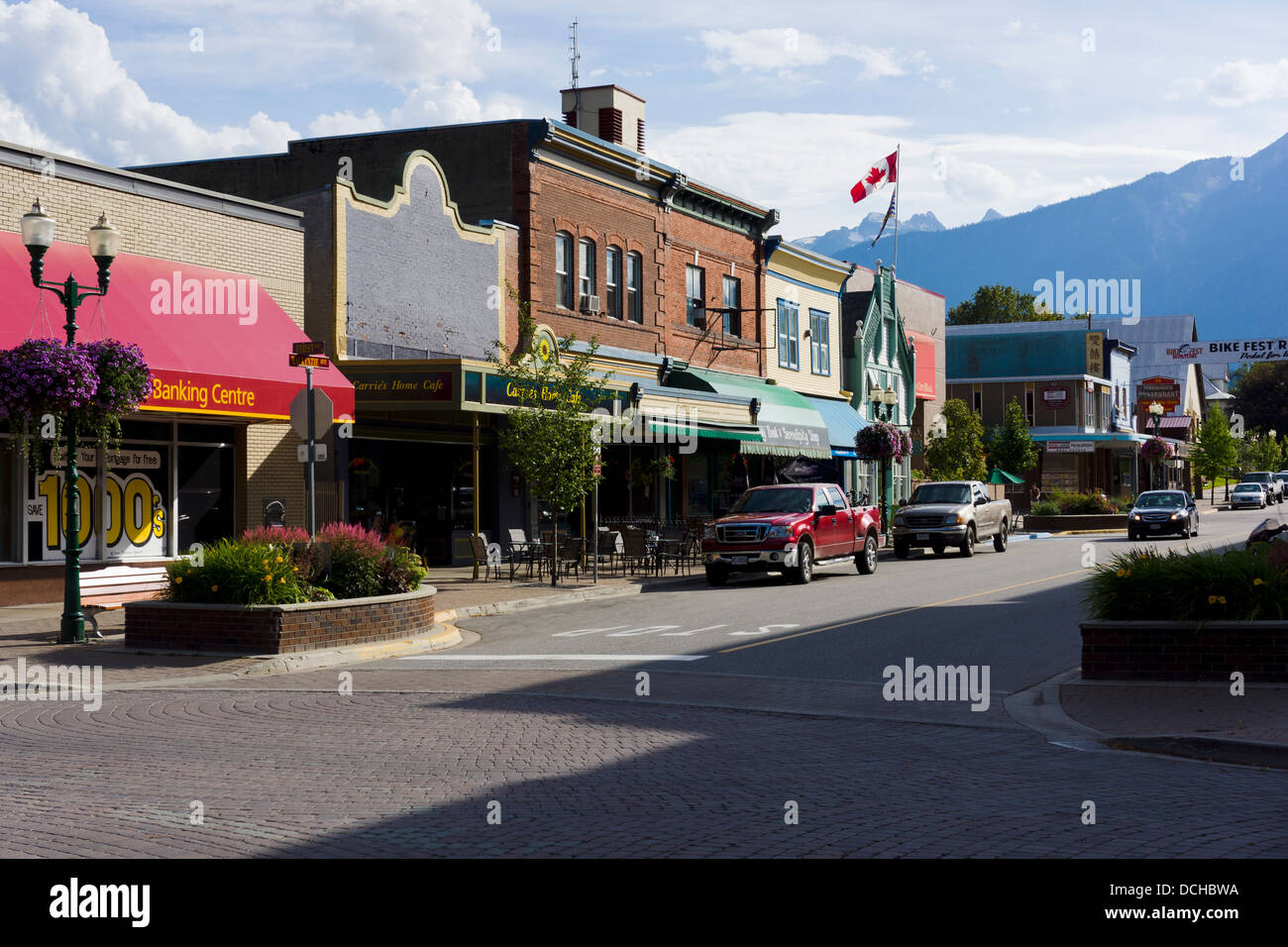 MacKenzie Ave, downtown Revelstoke, British Columbia, Canada Stock