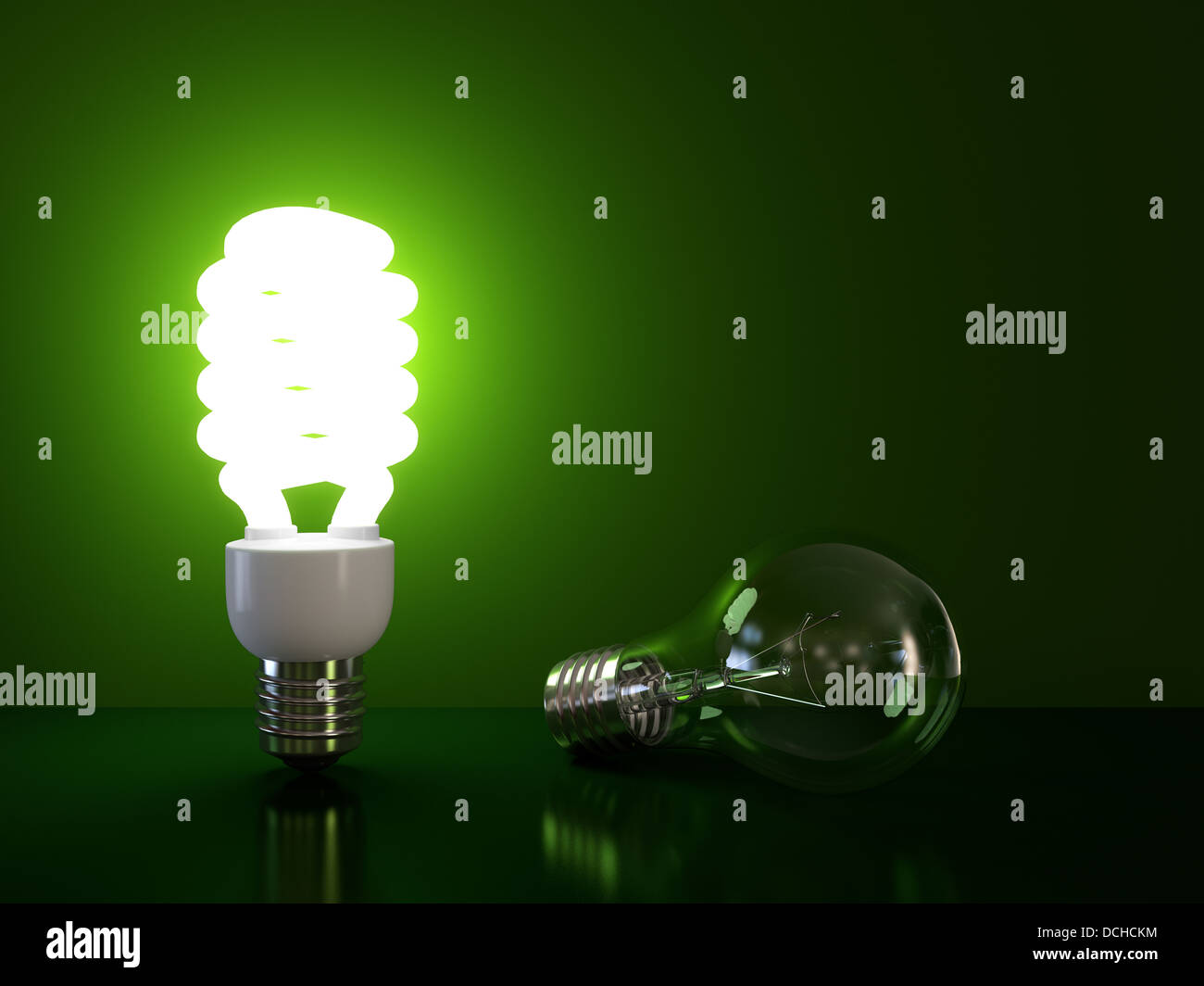 Energy saving and simple light bulb isolated on green background Stock ...