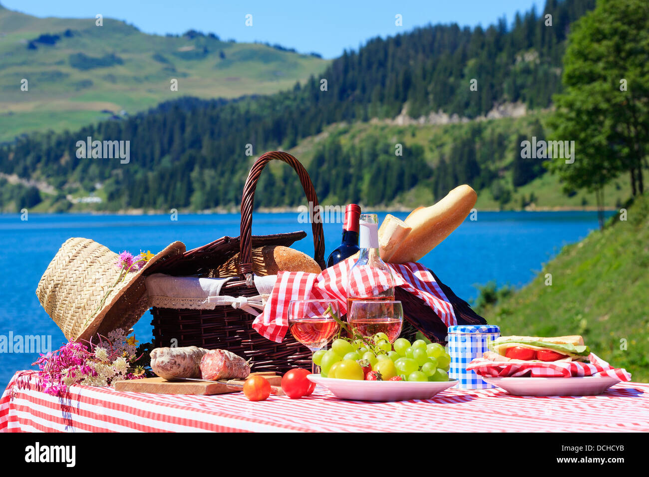 Picnic in french alpine mountain Stock Photo