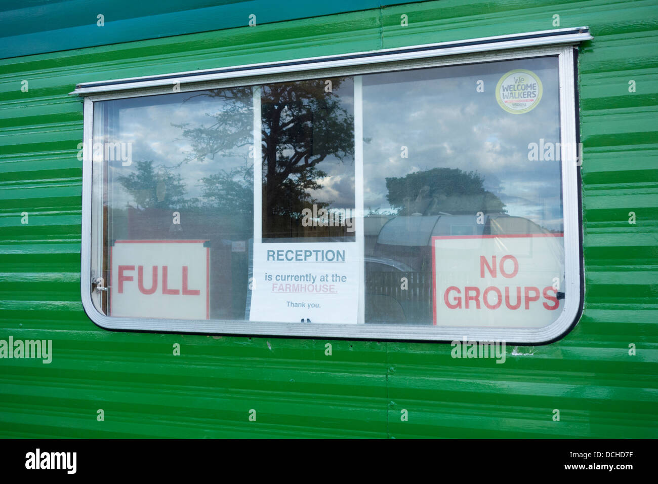 Campsite full and no groups sign at campsite in England, UK Stock Photo