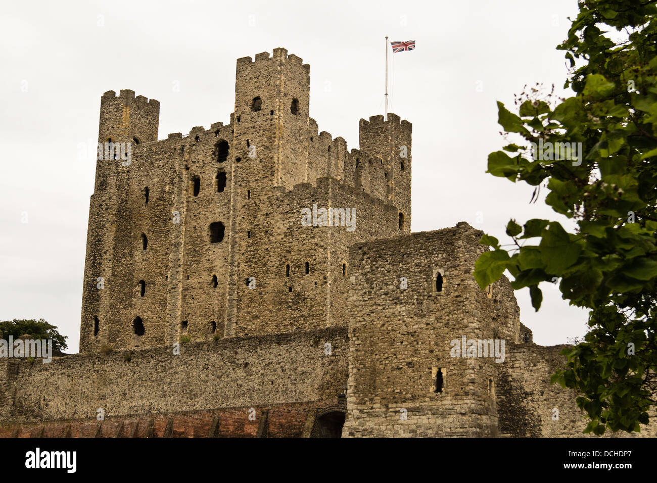 Rochester castle ruins on a grey summer day Stock Photo