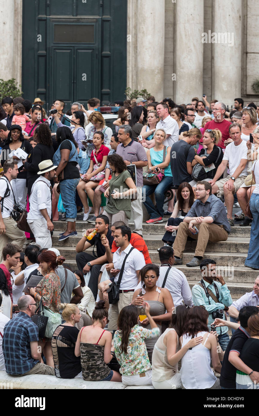 crowd of tourists beside the Trevi fountain, Rome, Italy Stock Photo