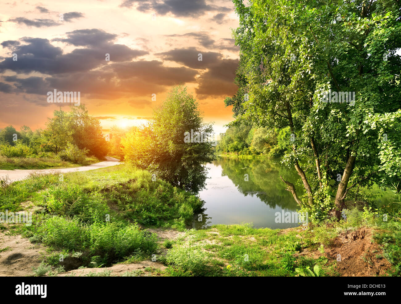 Road along the river Severskiy Donets in Ukraine Stock Photo