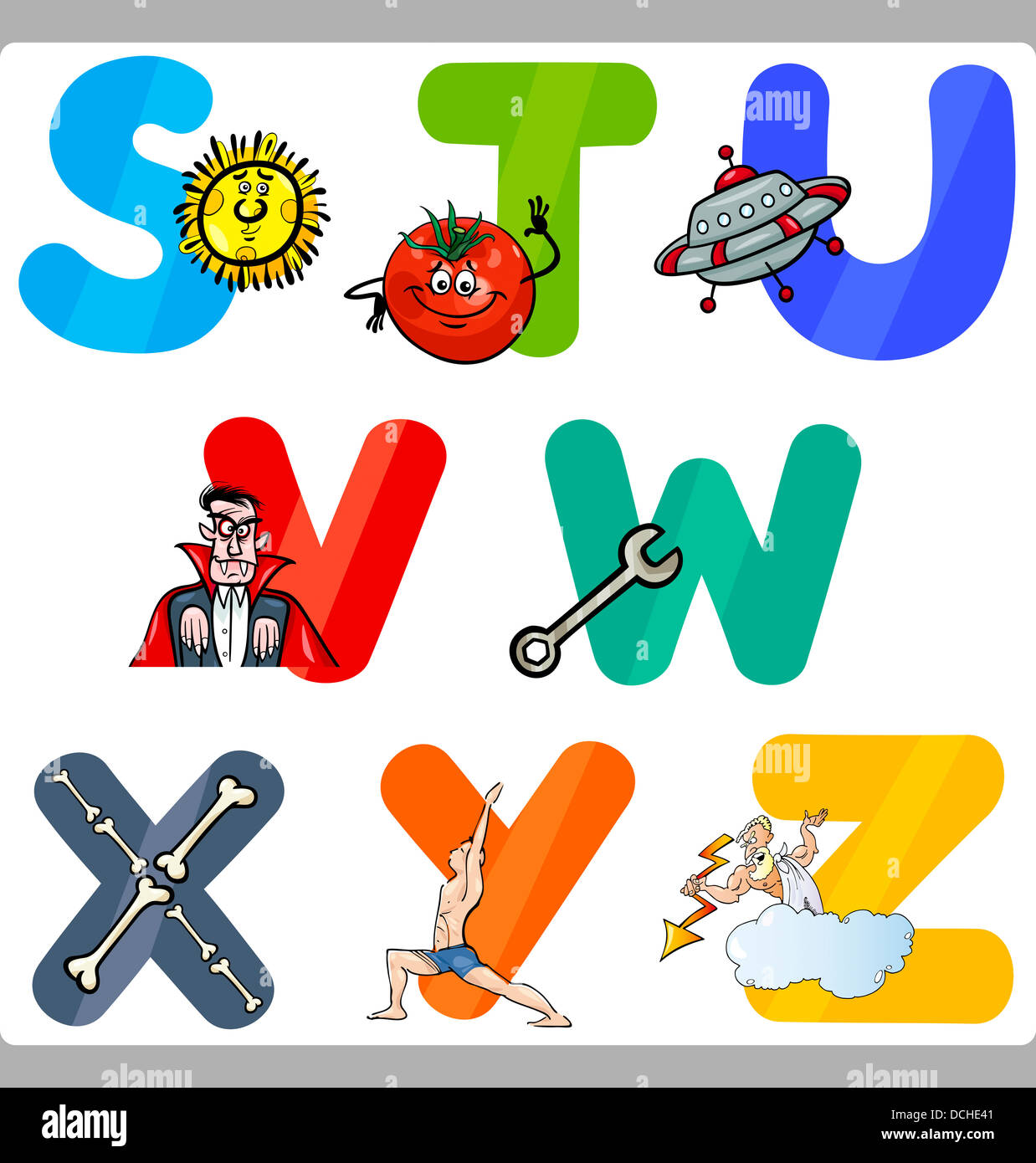 Cartoon Illustration Of Funny Capital Letters Alphabet With Objects