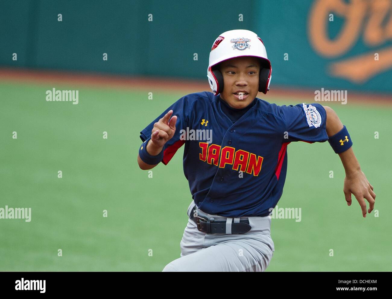 Aberdeen, Maryland, USA. 18th Aug, 2013. Yu Inaba (Japan) runs to third base during the World
