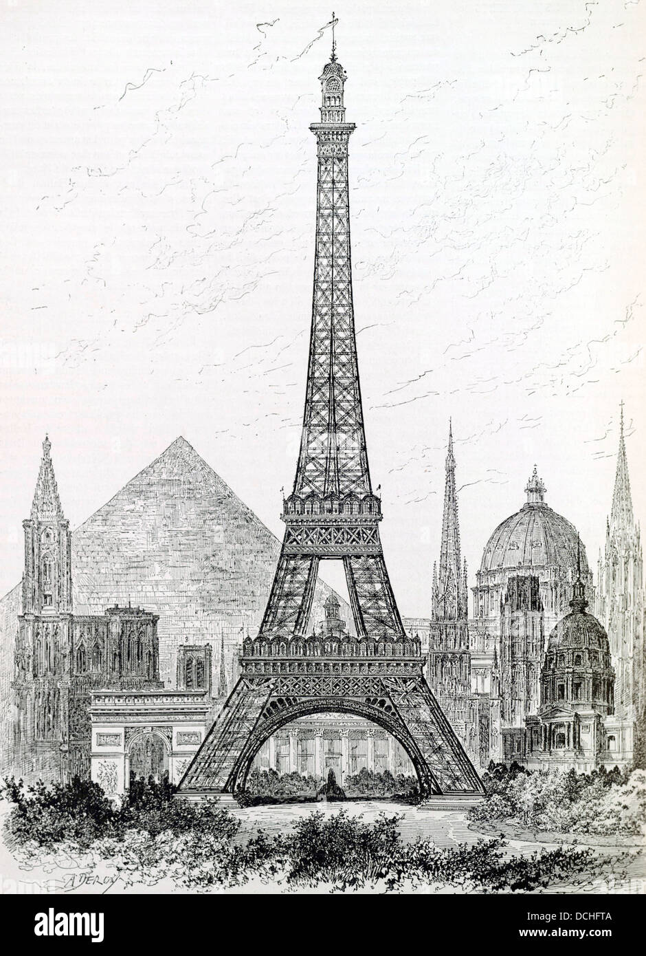 A diagram showing how much higher the Eiffel Tower was in comparison to  other world-famous tall, Stock Photo, Picture And Rights Managed Image.  Pic. MEV-10823572