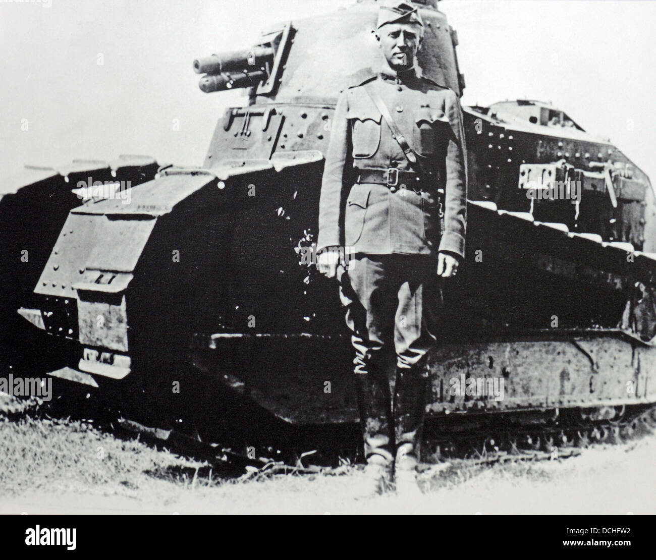 George Smith Patton, Jr. US Tank Corps with a Renault FT-17 in France, 1918 Stock Photo