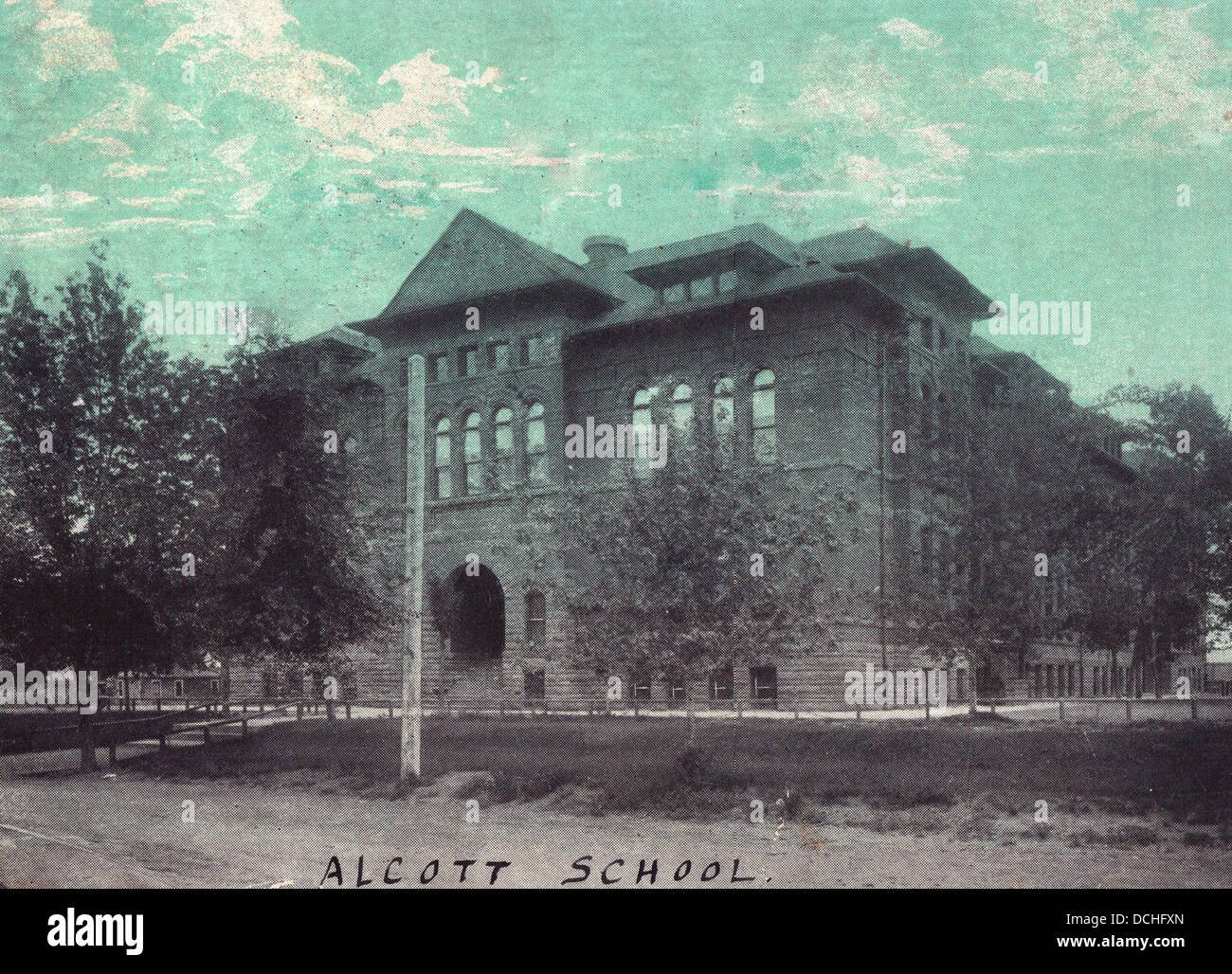Alcott School - Vintage postcard Stock Photo