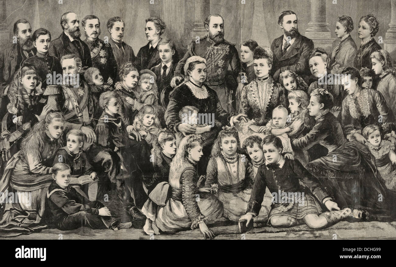Her majesty Queen Victoria and the members of the royal family, circa 1877 Stock Photo