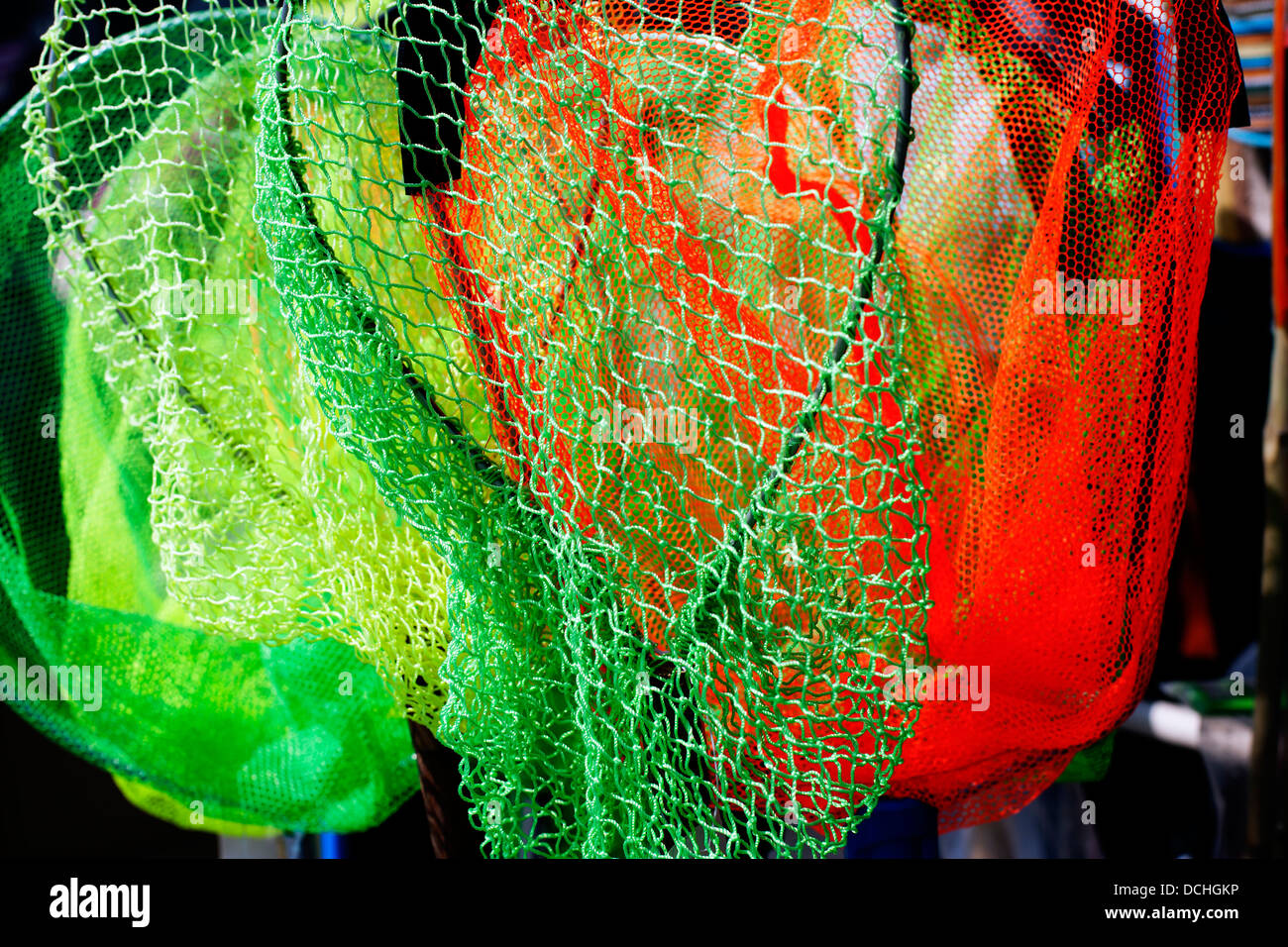 Children's fishing nets, Cancale, Brittany, Northern France, Europe Stock Photo