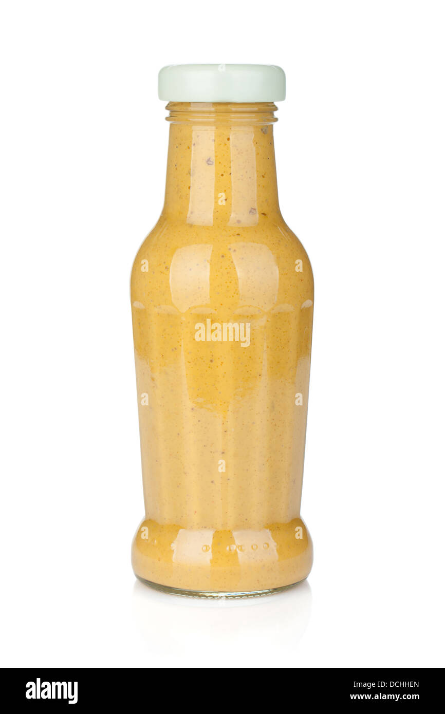Mustard glass bottle. Isolated on white background Stock Photo Alamy