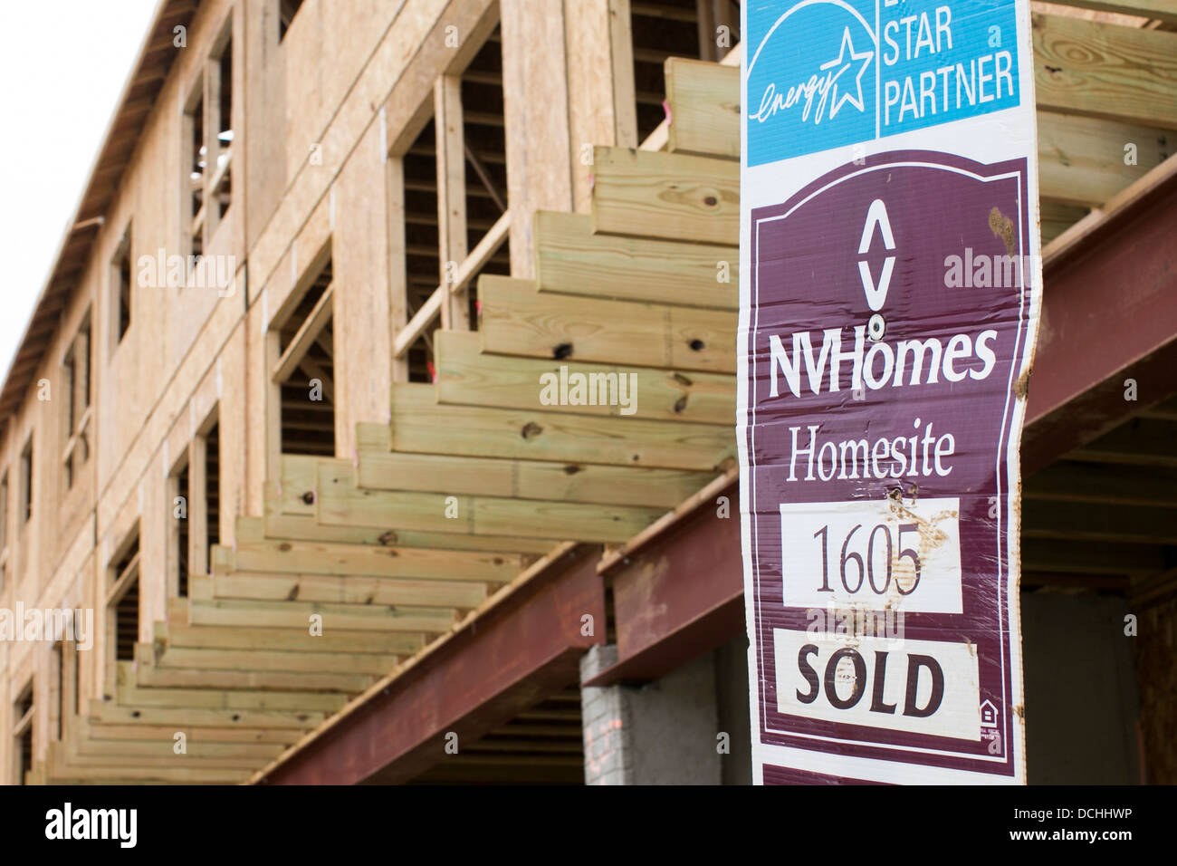 Construction of an NV Homes community with 'sold' signs.  Stock Photo