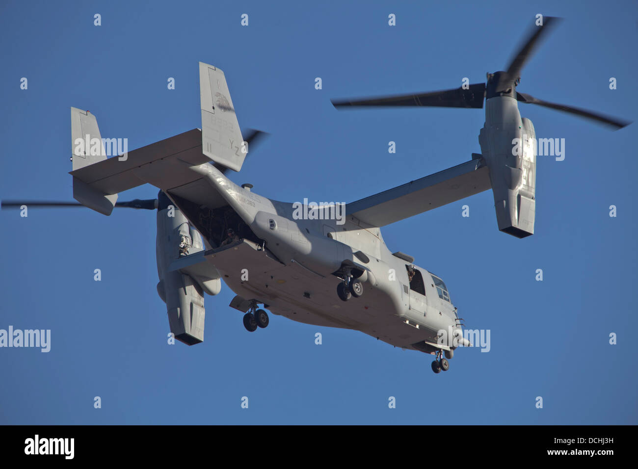 An MV-22B Osprey prepares for landing, Marine Corps Air Station Yuma, Arizona. Stock Photo