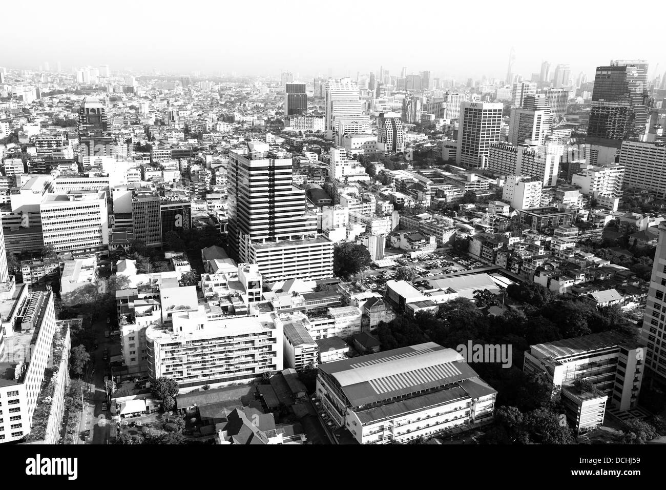 Bird's-eye view of Bangkok, Thailand (black and white photo) Stock Photo