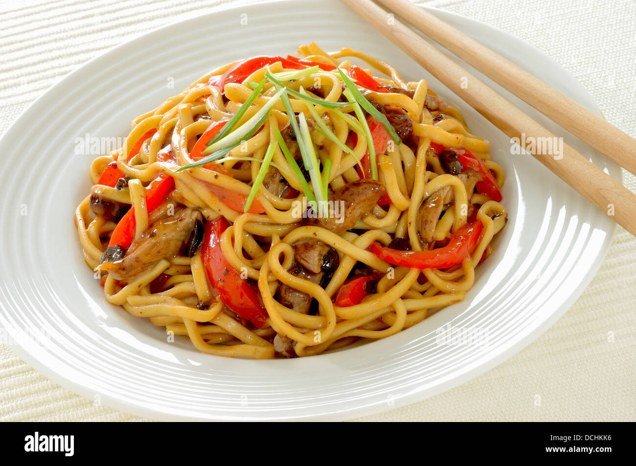 A BOWL OF NOODLES WITH BLACK BEAN SAUCE STIR FRY Stock Photo
