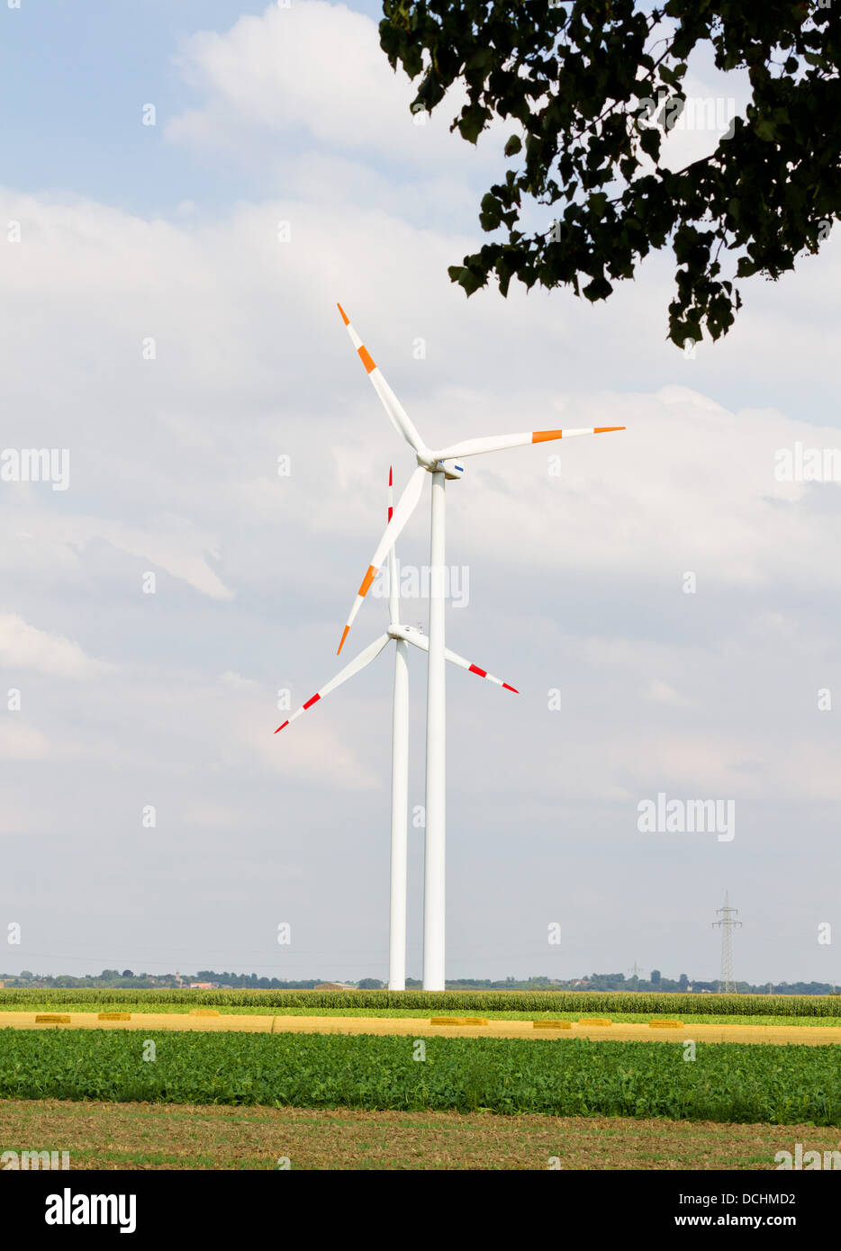 Wind turbines in the middle of the field Stock Photo