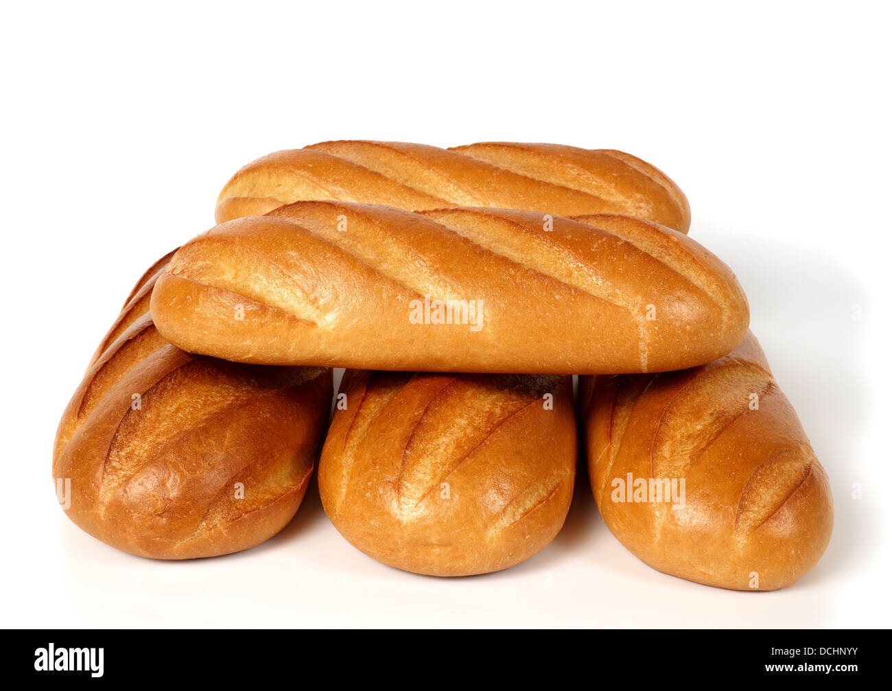 Five loaves of bread isolated over white Stock Photo Alamy