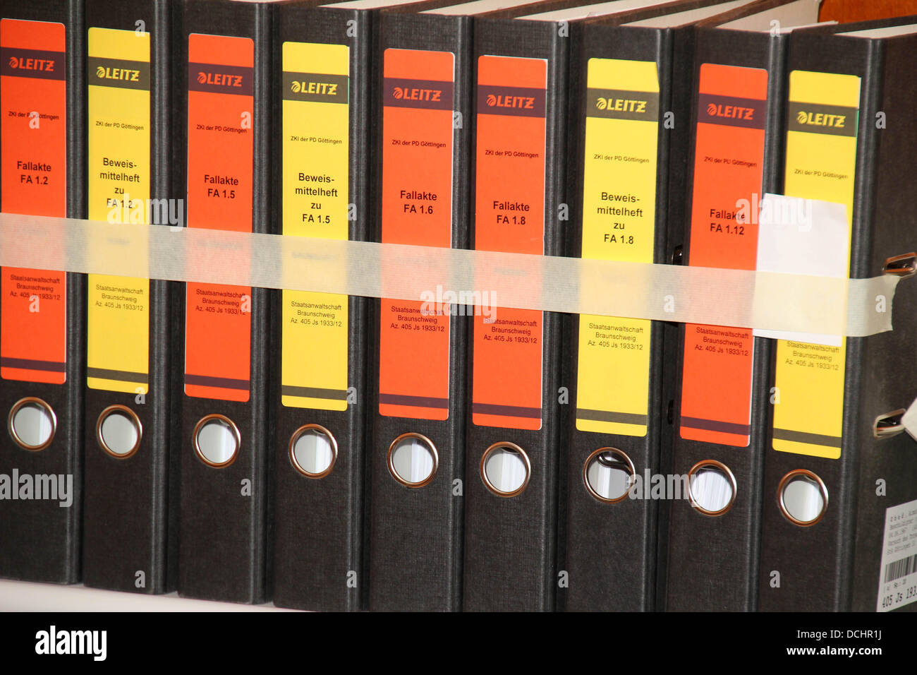 Binders stand in a row at the District Court in Goettingen, Germany, 19