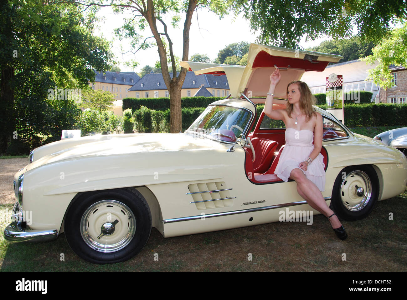 model with Mercedes Benz 300 SL Gullwing coupe at Classic Days Schloss Dyck  Germany Stock Photo - Alamy