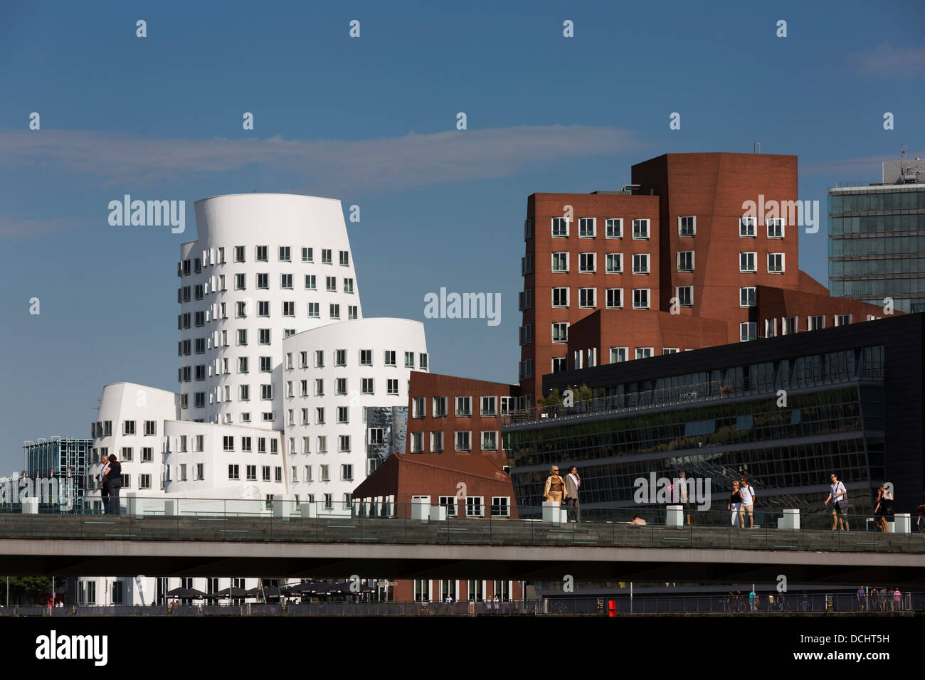 The 'Dancing Buildings' by Frank O Gehry at Neuer Zollhof, Medienhafen  in Düsseldorf Stock Photo