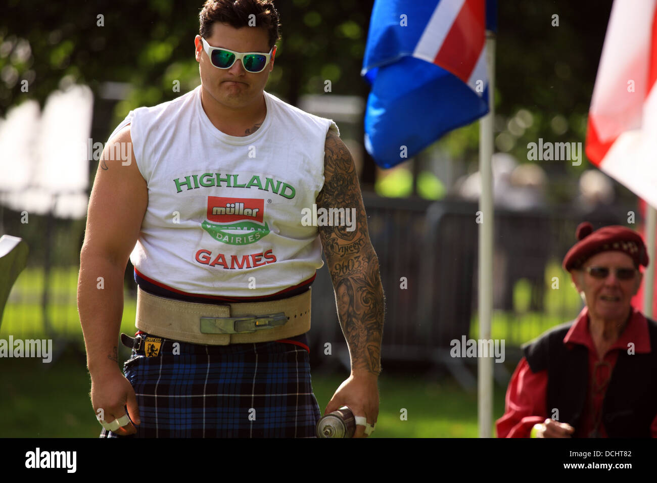 Matt Vincent from the USA, the World Highland Games Champion at the World Highlander Competition at Glasgow Green in Scotland Stock Photo