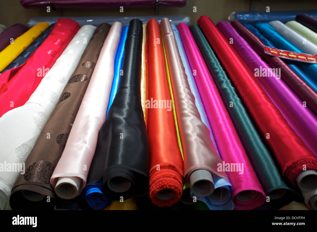 Silk are on sale in Xianxiangyi silk store in Beijing, China. 2013 Stock Photo