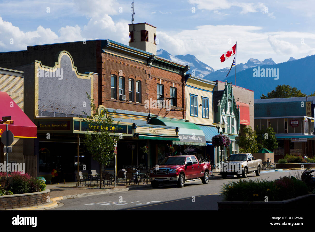 MacKenzie Ave, downtown Revelstoke, British Columbia, Canada Stock Photo