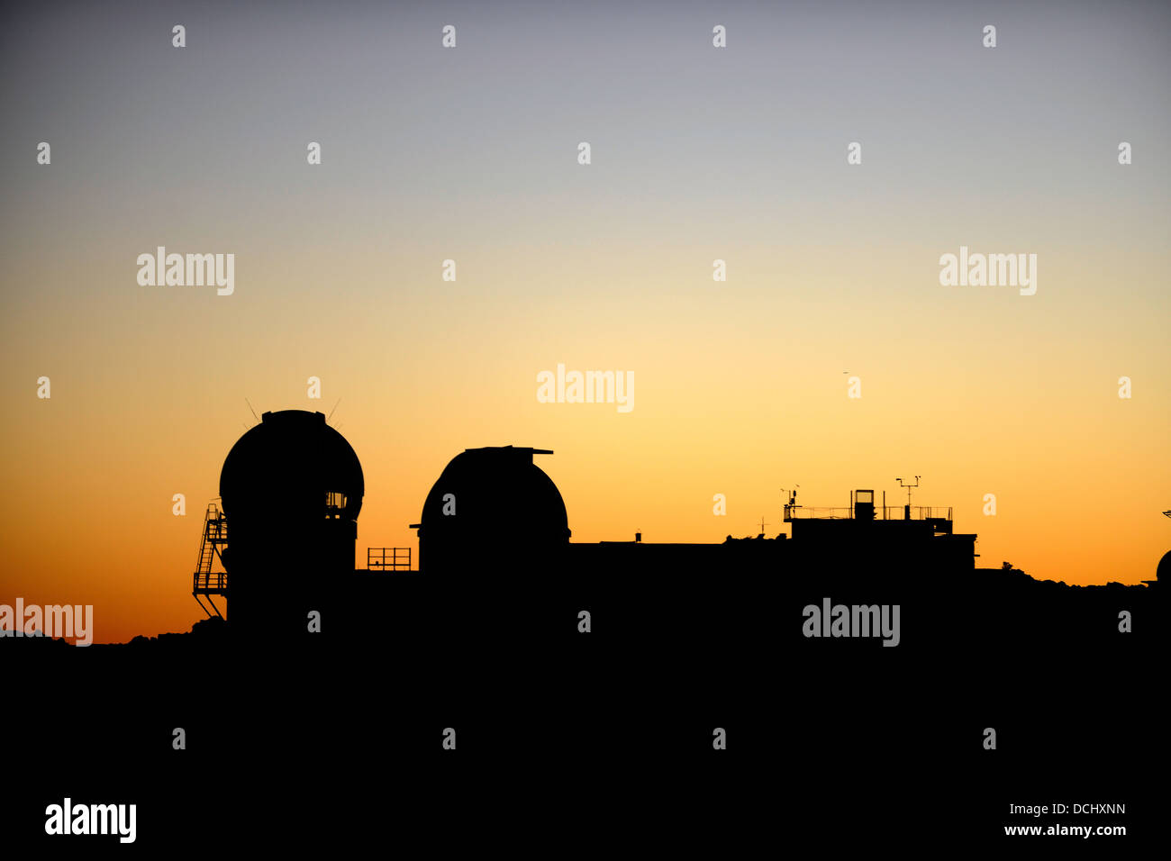 Astronomical observatory in mountains early in the morning. Stock Photo