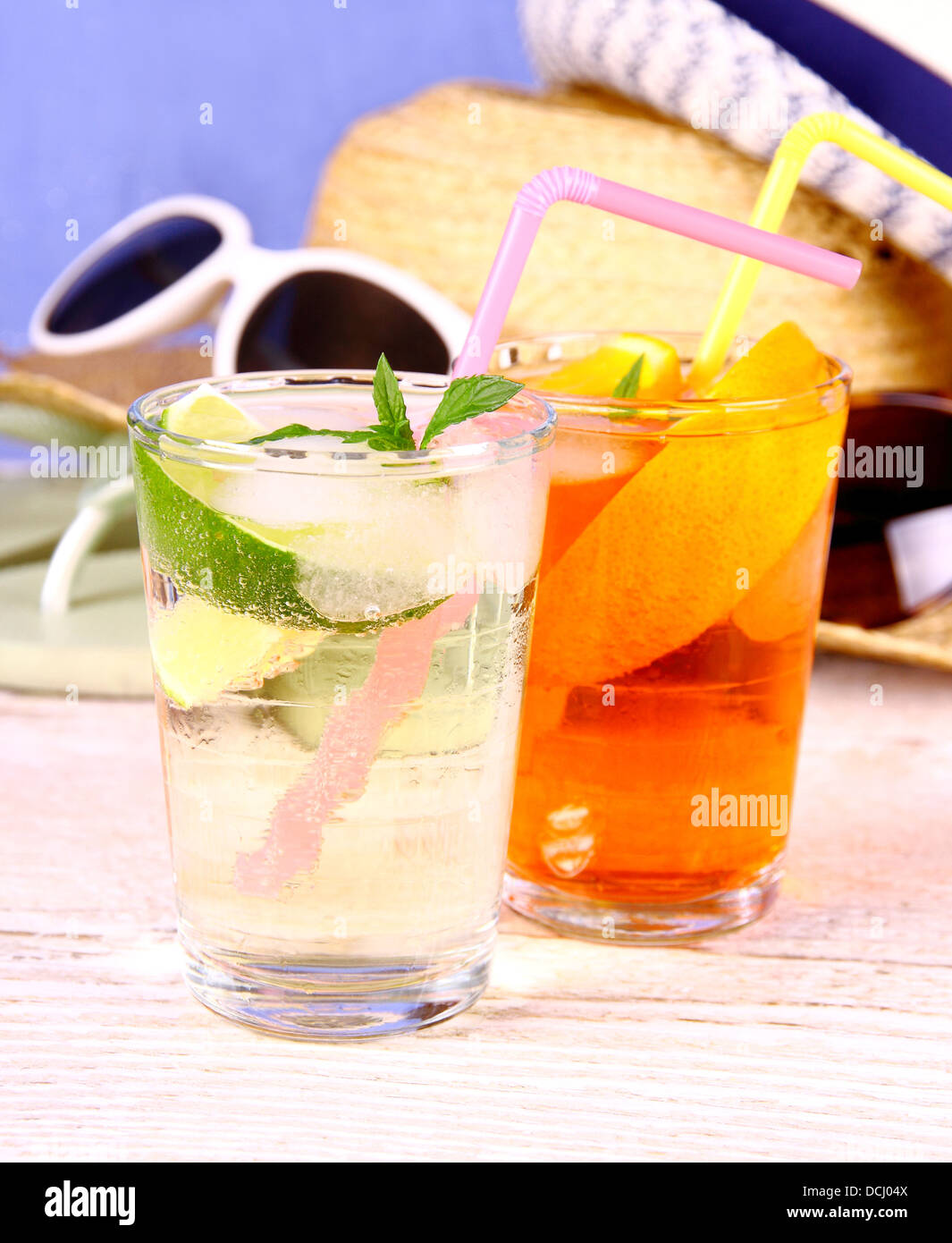 Elderflower, Orange cocktails with holiday background, close up Stock Photo
