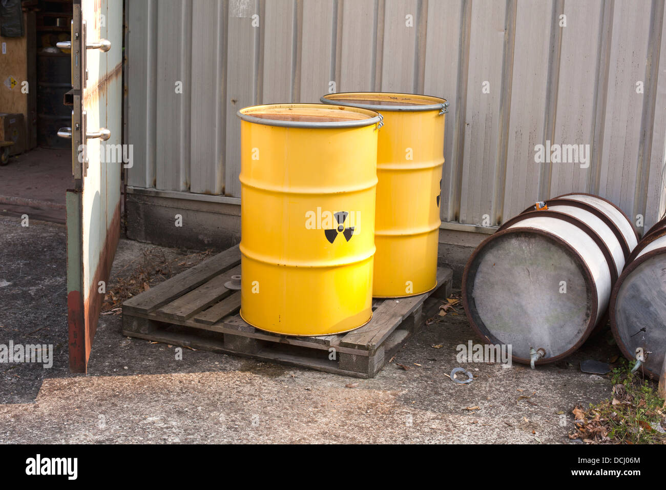 barrel with radioactive waste disposal Stock Photo