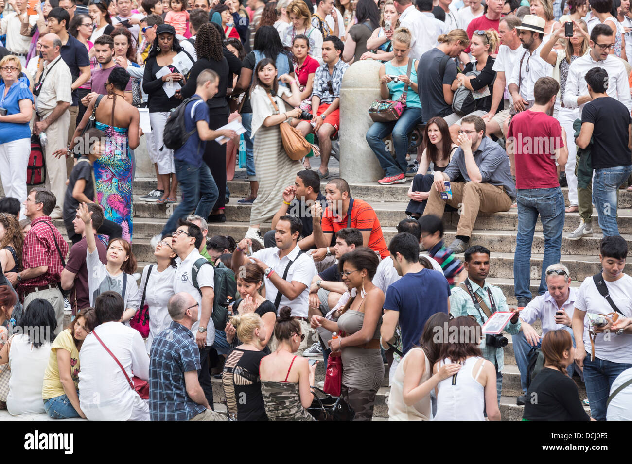 crowd of tourists beside the Trevi fountain, Rome, Italy Stock Photo