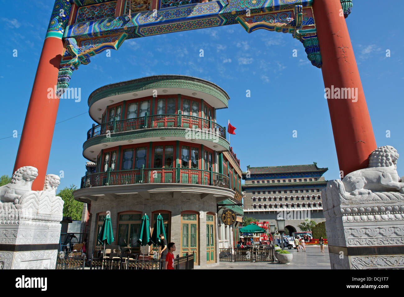 A Starbucks Coffeehouse at Qianmen Street in Beijing, China. 2013 Stock Photo