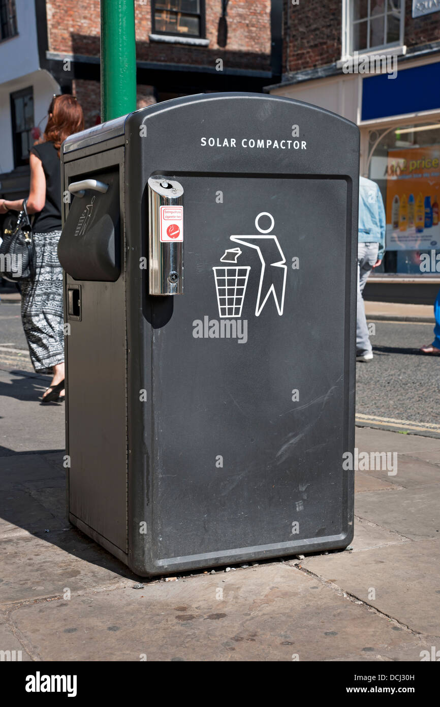 Close up of Solar powered litter waste garbage rubbish bin York North