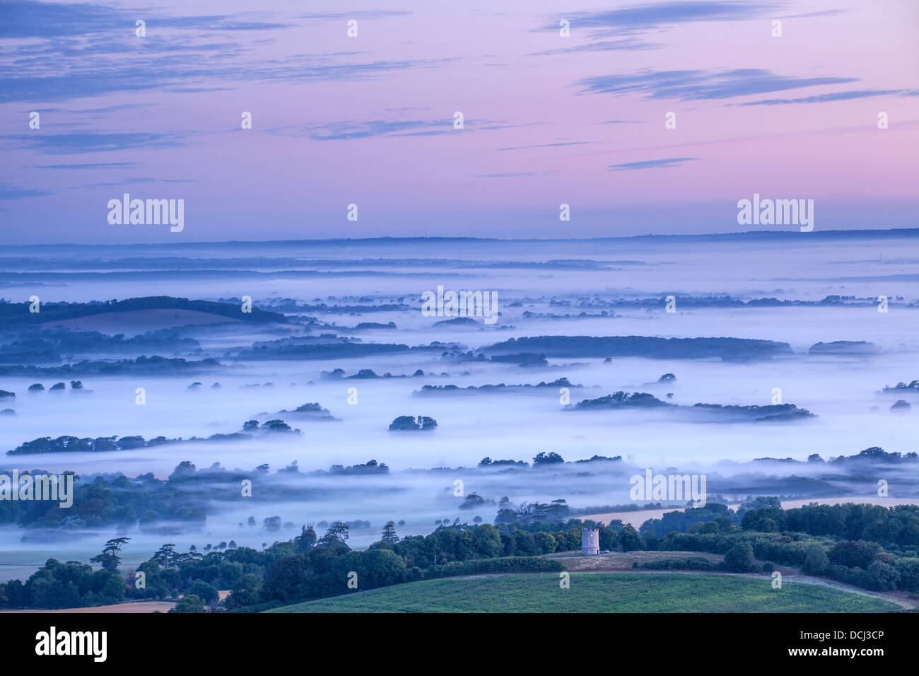 Low Lying Mist over the Weald of Sussex Stock Photo