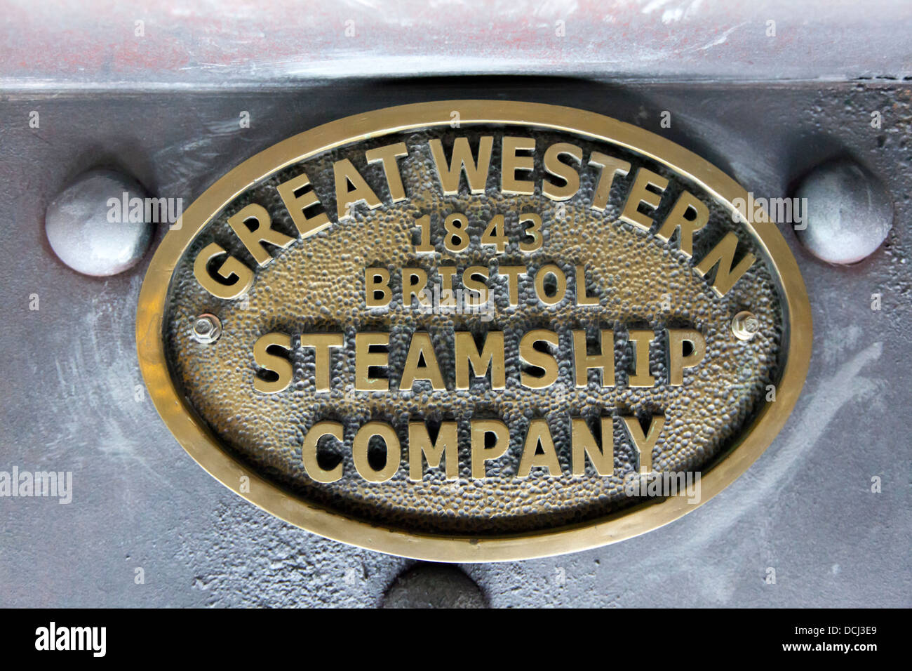 Brass plaque on Isambard Kingdom Brunel's Steam Ship SS Great Britain. Bristol, England, UK. Stock Photo